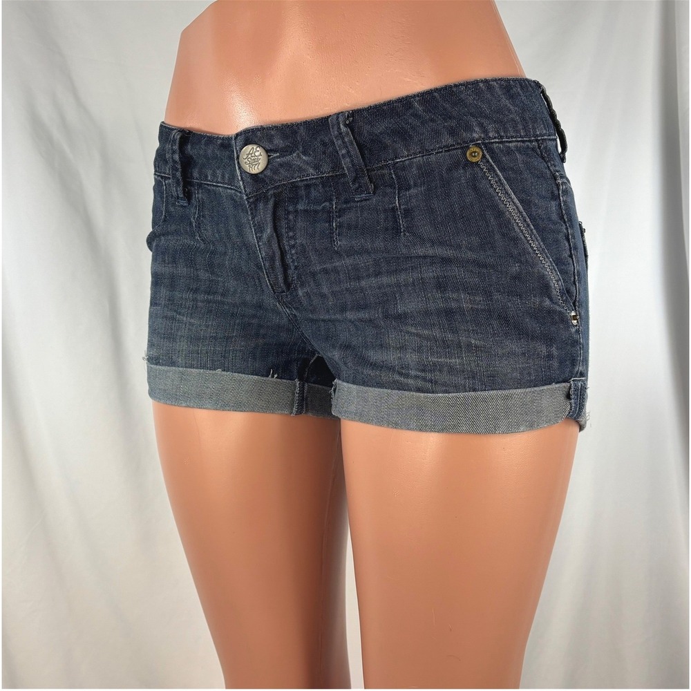 American Eagle Low Rise Cuffed Jean Shorts Women's Dark Wash 100% Cotton 30x2.5 - Picture 4 of 15